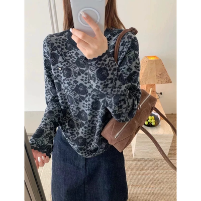 3540【盛开的玫瑰】秋冬新款女士韩版打底衫宽松针织衫