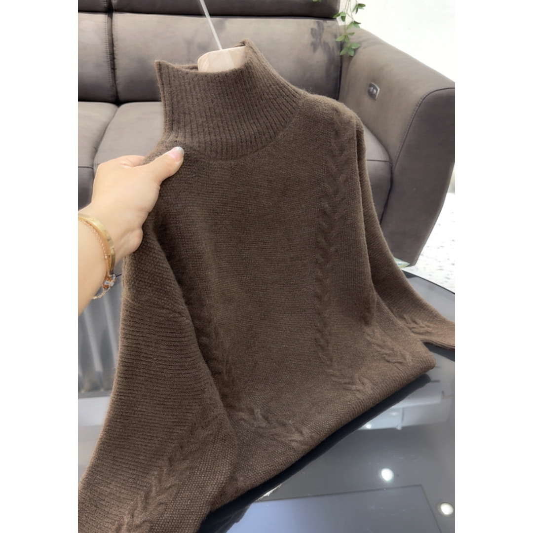 2330【半高领两条麻花毛衣】秋冬新款韩版宽松毛衣女士打底衫