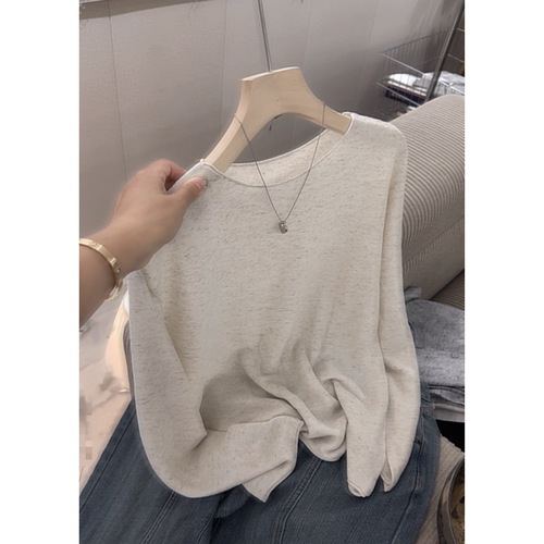 3341【一字领卷边针织衫】巨百搭！秋季新款女士薄款上衣