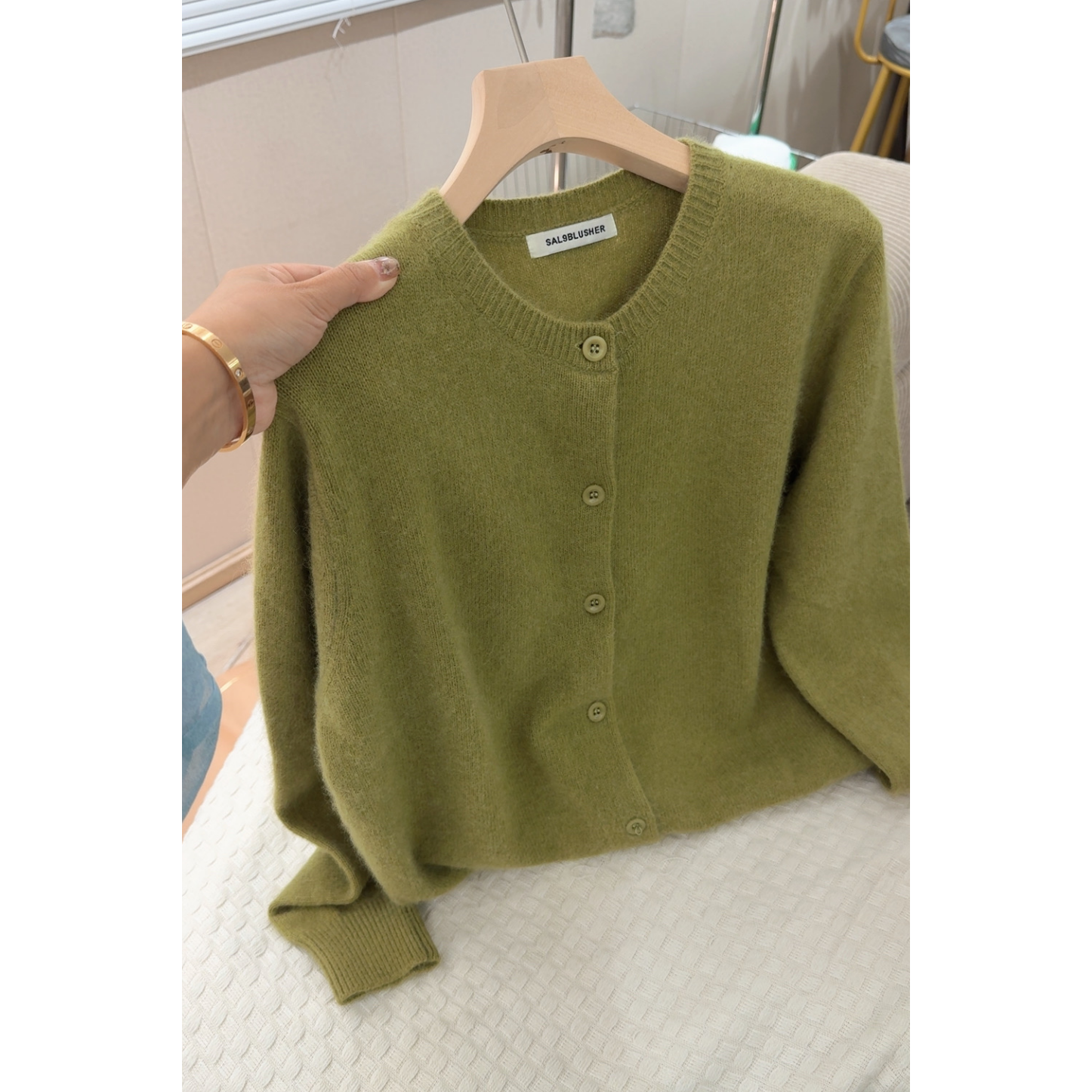 3005【软糯绝美绿开衫】春季新款女士针织衫宽松外穿毛衣