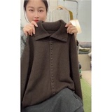 2141【复古翻领包扣开衫】秋冬法式加厚毛衣百搭宽松外穿针织衫