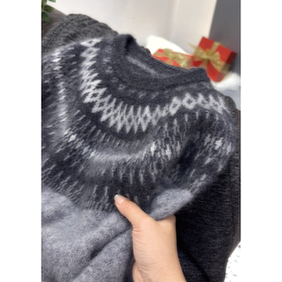 3701【大角羊拉绒费尔岛提花毛衣】秋冬新款女士高端气质上衣