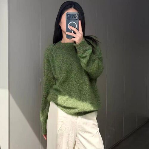3708【欧货挪威绿花纱毛衣】秋季新款女士韩版针织衫气质上衣