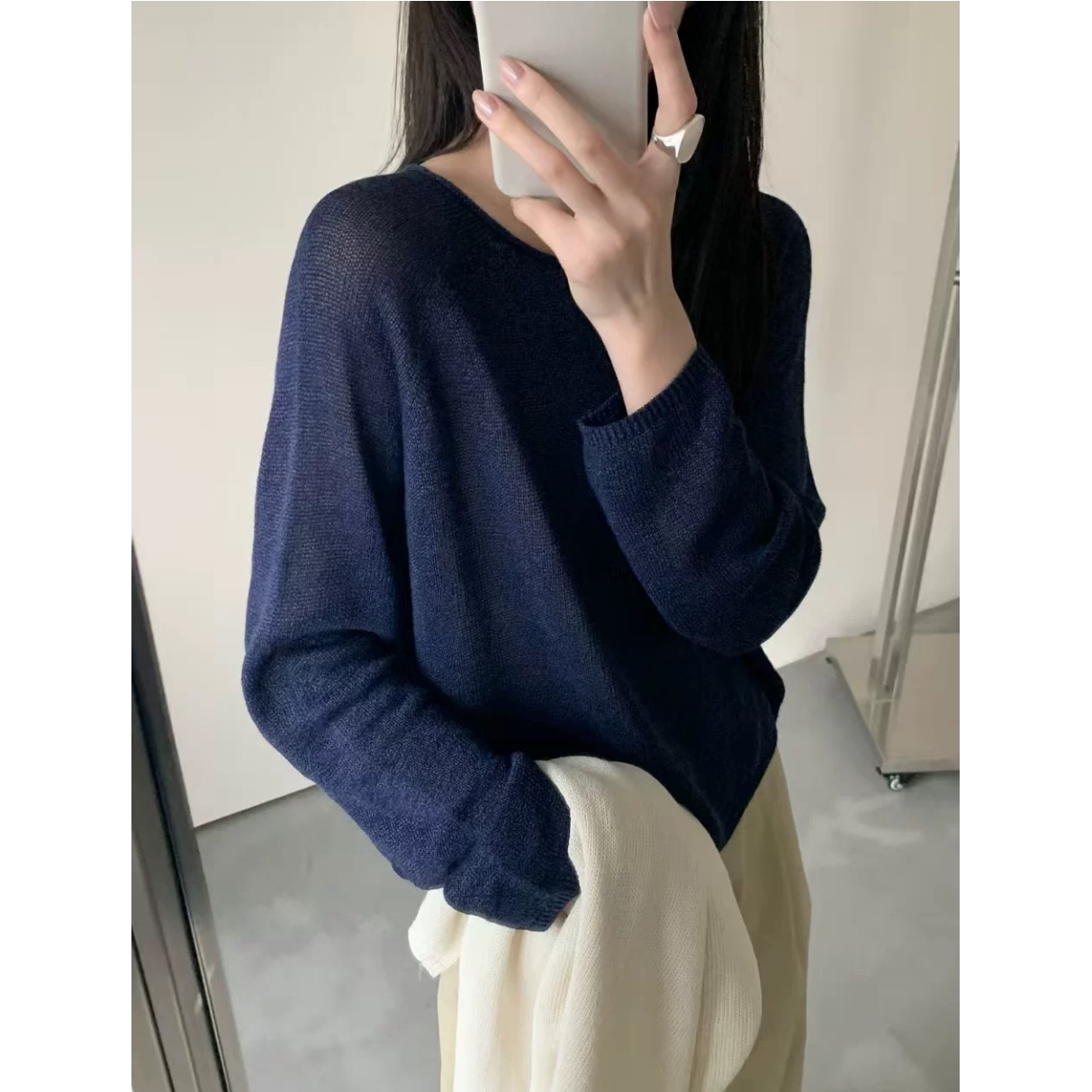 3809【卷边领一线成衣长袖针织衫】巨百搭！高货女士薄款上衣