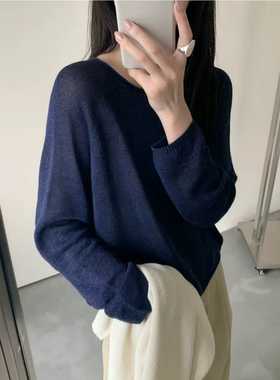 3809【卷边领一线成衣长袖针织衫】巨百搭！高货女士薄款上衣