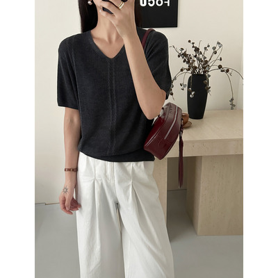 3259【软糯V领短袖针织衫】巨百搭！夏季高货女士薄款上衣
