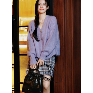 2147【V领慵懒风开衫】秋冬新款毛感V领长袖毛衣外套百搭宽松外穿