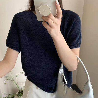 3219【一线成衣深宝蓝中袖针织衫】巨百搭！高货女士薄款上衣