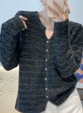 3399【黑灰色剪刀领毛衣】秋冬慵懒外穿圆领ins百搭上衣
