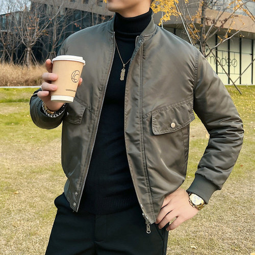 冬季加厚保暖棒球领棉服男士休闲飞行夹克棉衣痞帅时尚工装棉外套