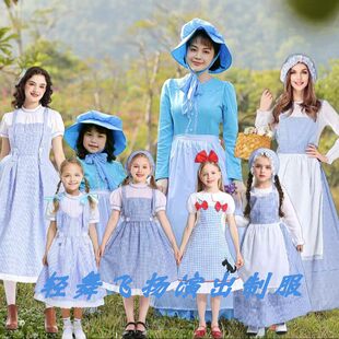 女童cos亲子装 复古田园农场裙 新款 绿野仙踪女主角桃乐茜公主裙