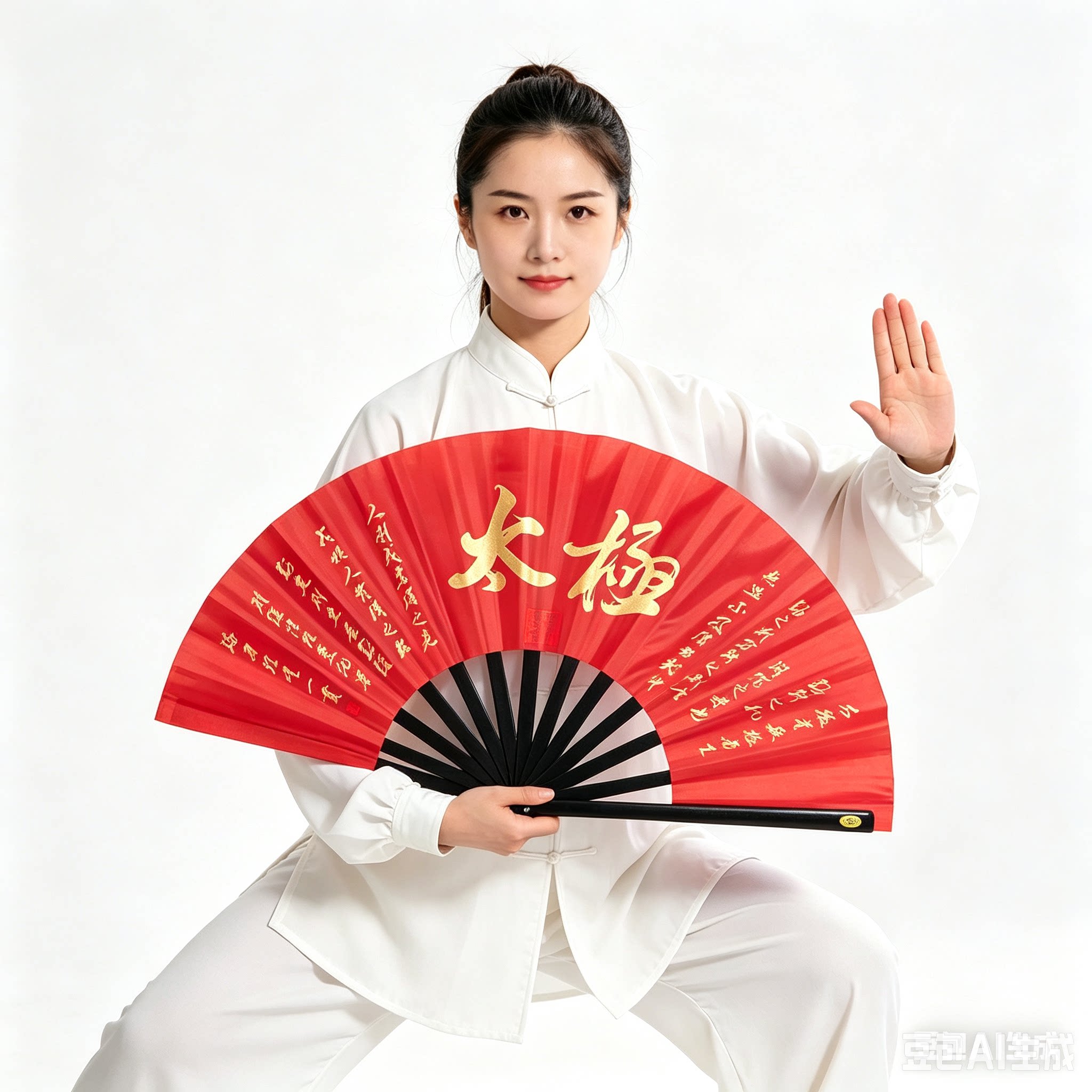 太极扇武术扇红色折扇书法字迹黑骨扇子舞蹈扇表演扇太极拳论扇