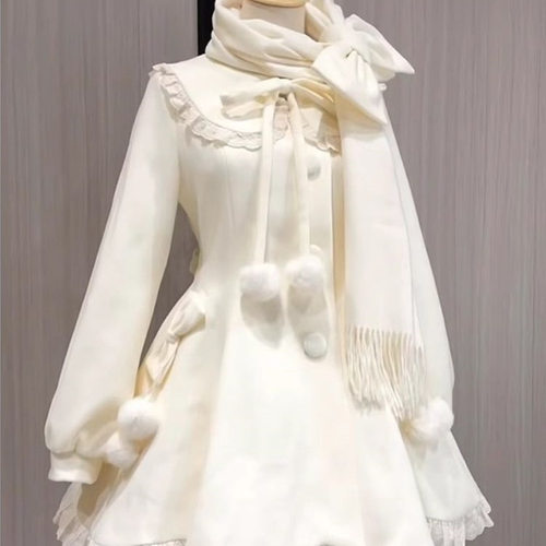 Women's Autumn Winter Tweed Jacket Scarf Set With Bow