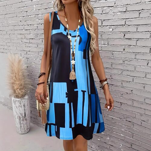 V-Neck Stripe Knit Women's Casual Dress Loose Fit Short
