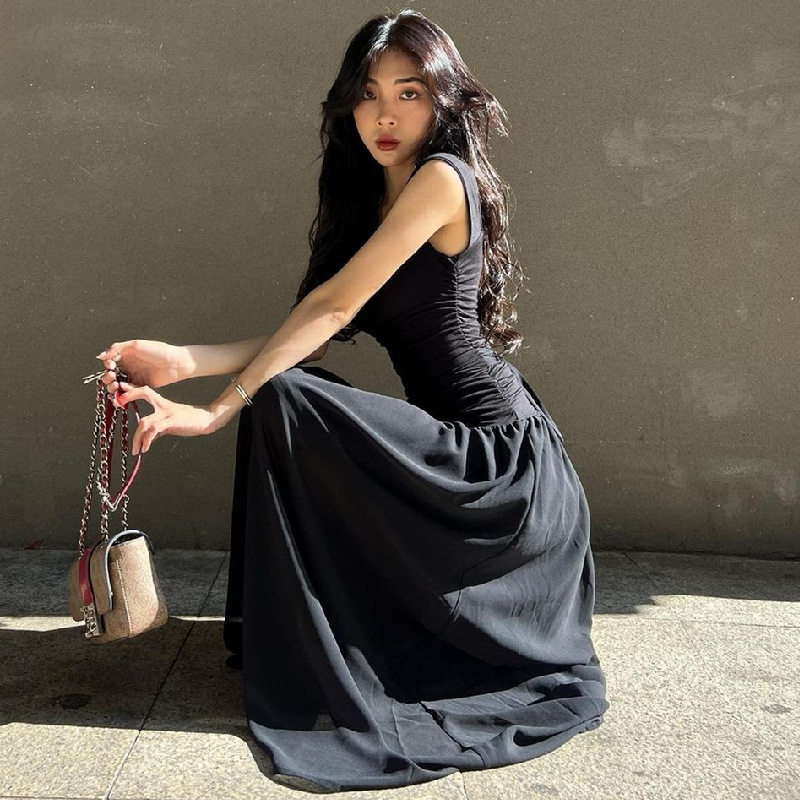 夏季方领网纱吊带裙 Summer Square Neck Mesh Dress