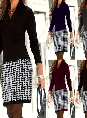 Houndstooth A-Line 千鸟格拼接连衣裙