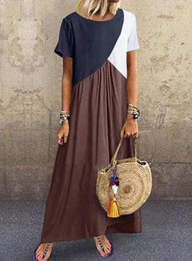 Geometric Print Dress 拼接撞色不规则短袖连衣裙