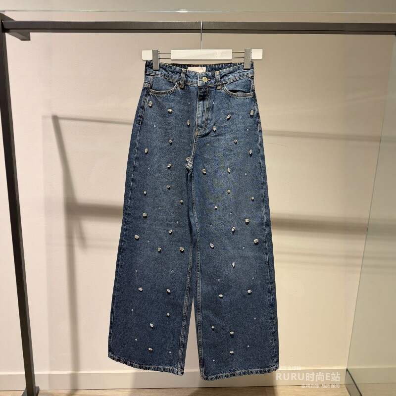 意大利正品代购 iblues 26秋冬IBLNINASHINE女休闲亮钻阔腿牛仔裤