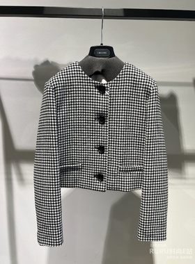 意大利正品代购 iblues 25秋冬 ISER 女士百搭小香风圆领格子外套