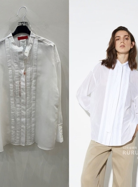 意大利正品代购Max co 25秋冬QUARRY 女气质百搭丝棉立领系带衬衫