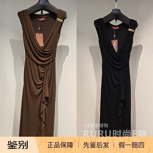 优雅一步裙粘纤纯色褶皱连衣裙