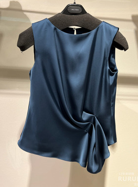 意大利正品代购 iblues 25秋冬 NOIX 女士百搭缎面圆领无袖上衣