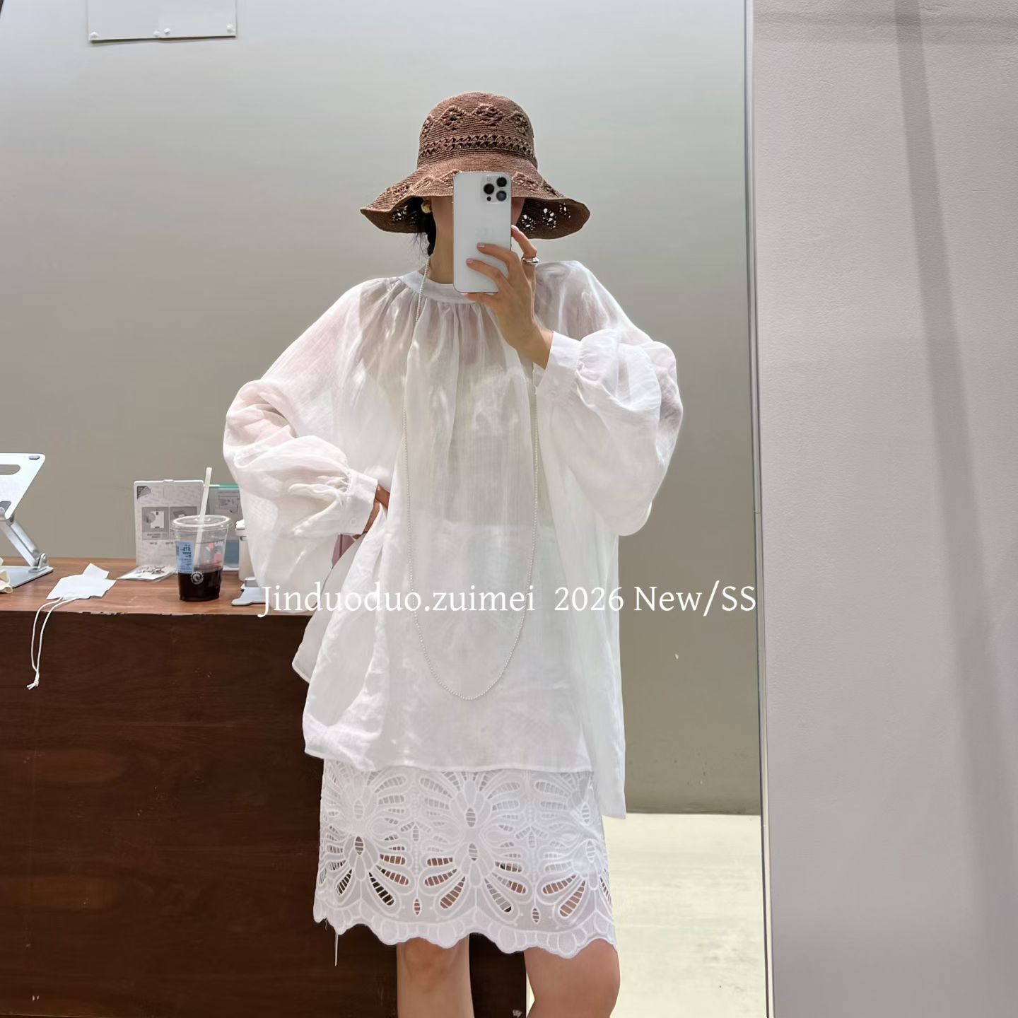 圆领长袖苎麻衬衫女防晒衫上衣