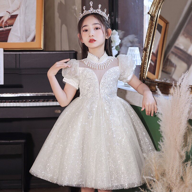 钢琴演奏礼服女童轻奢小众高端儿童生日表演服女孩花童主持婚礼裙