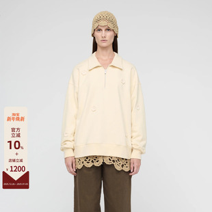 25FW SONG MUTE THE 手工钩编雏菊花饰半拉链休闲女士卫衣 FOR