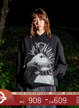 PLEASURES  创意摇滚朋克鸭印花连帽卫衣男女同款拉绒套头帽衫