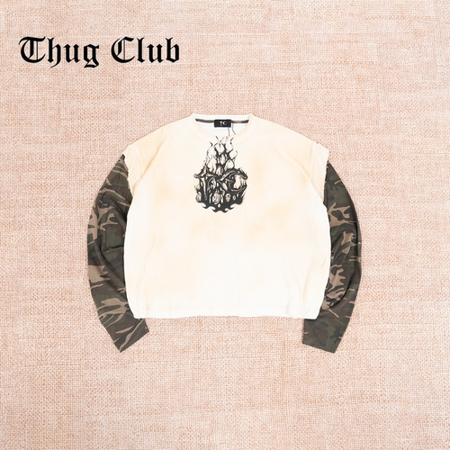 THUGCLUB拼接迷彩长袖T恤