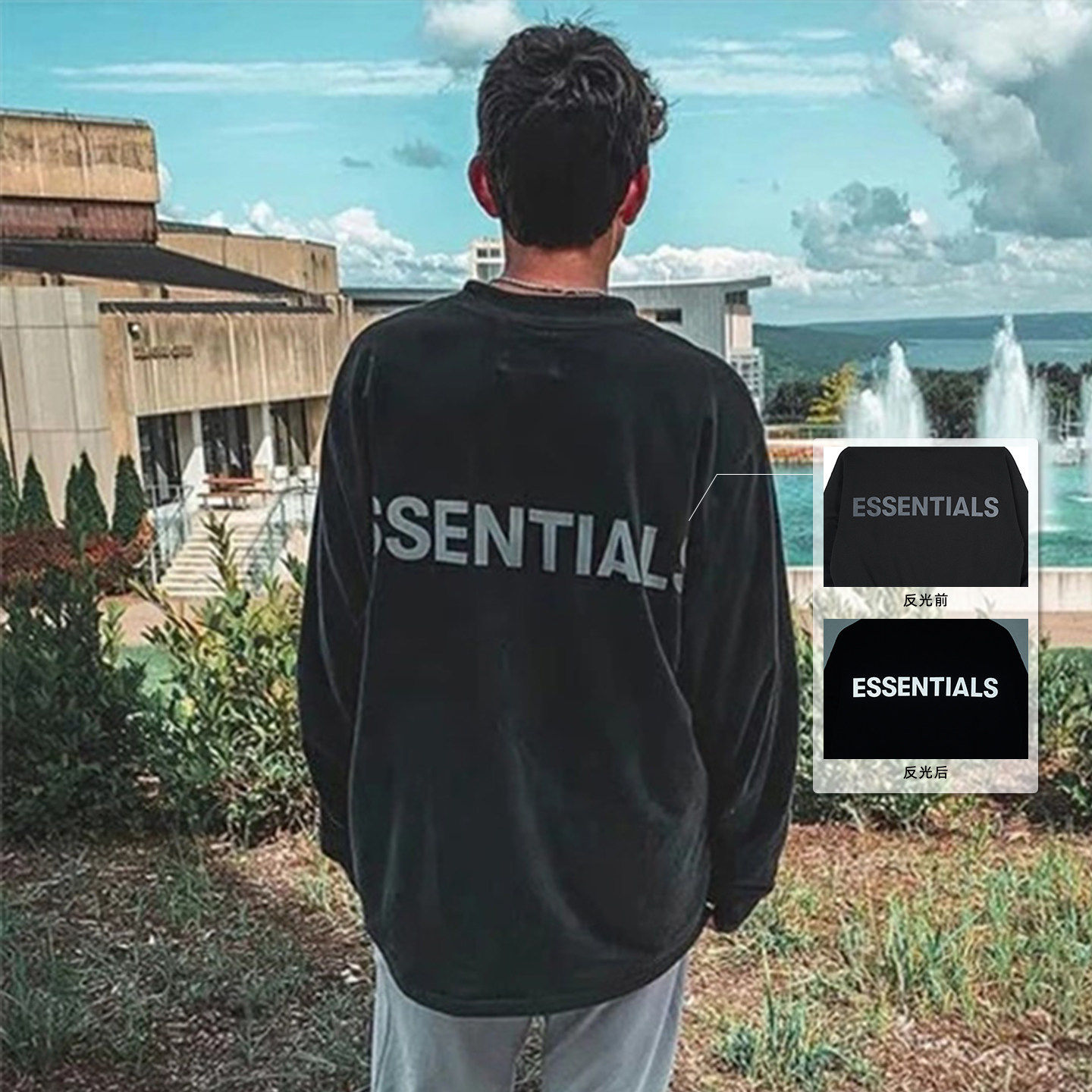 Fear Of God Essentials 3M反光字母印花卫衣男女通款圆领套头衫