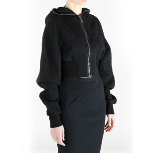 【正品现货】RICK OWENS RO 26SS极简解构蝙蝠袖收腰短款连帽卫衣