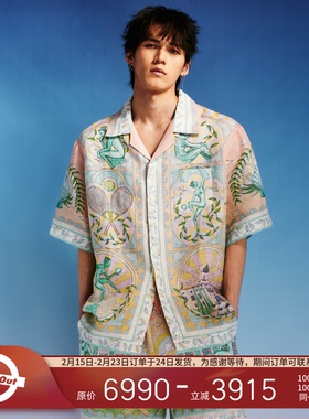 Casablanca  法国夏季百搭花瓶图案印花设计纯亚麻短袖衬衫衬衣