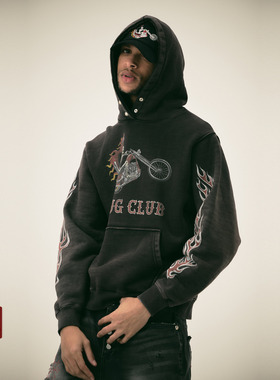 THUG CLUB 韩国先锋品牌 25FW 做旧龙纹摩托车连帽衫