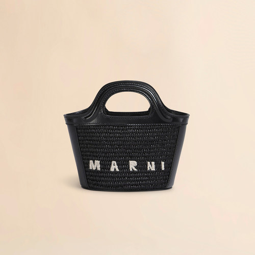 MARNI迷你草编拼接皮革单肩包