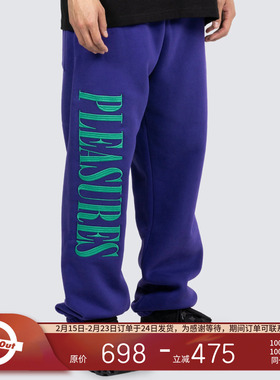 PLEASURES  竖版大LOGO字母刺绣卫裤男女同款高街背绒休闲长裤