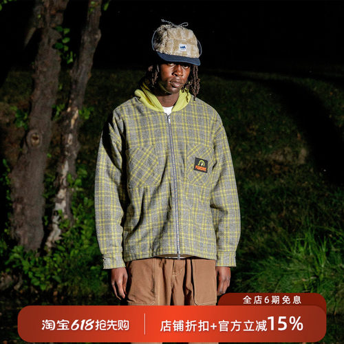 PLEASURES拼色贴布格纹连帽夹克