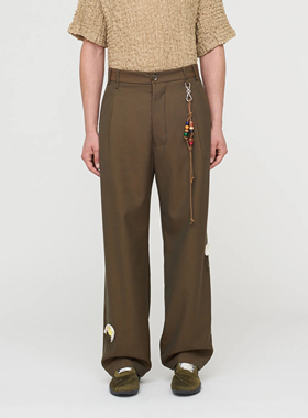 SONG FOR THE MUTE 25FW 手工串珠花朵花饰宽松褶裥女士休闲长裤