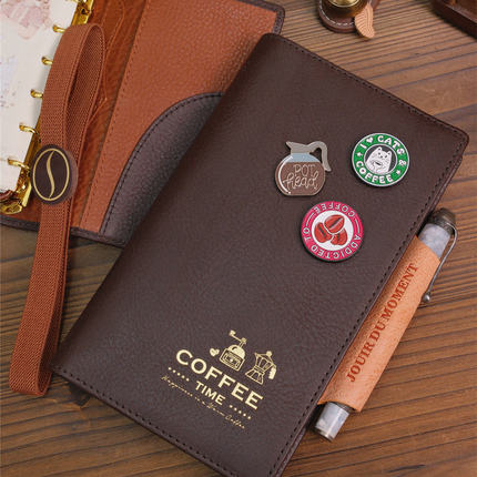 原创咖啡主题活页A6slimA7手工手帐真皮手帐本活页极限贴边