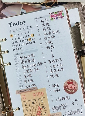 QY手帐A5slim活页内芯6孔替芯空白方格点阵月计划周计日计内页