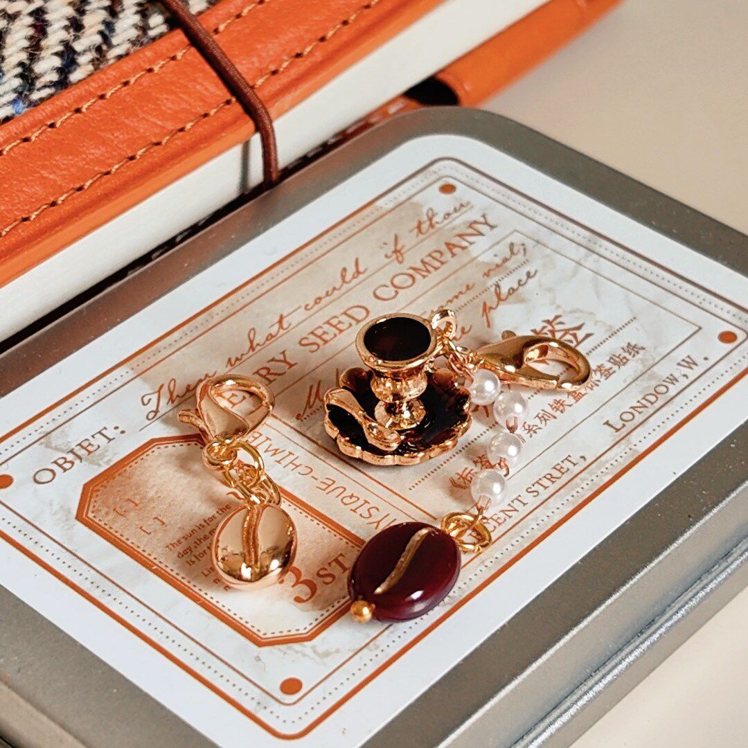 咖啡豆TN手帐挂件铜镀14K金手工手帐挂件装饰书签INS风欧美风