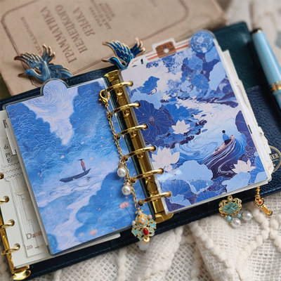 QY蓝染搭配蓝色水墨中国风A5A6A7奇葩M5A5slim手工塑封分隔页索引