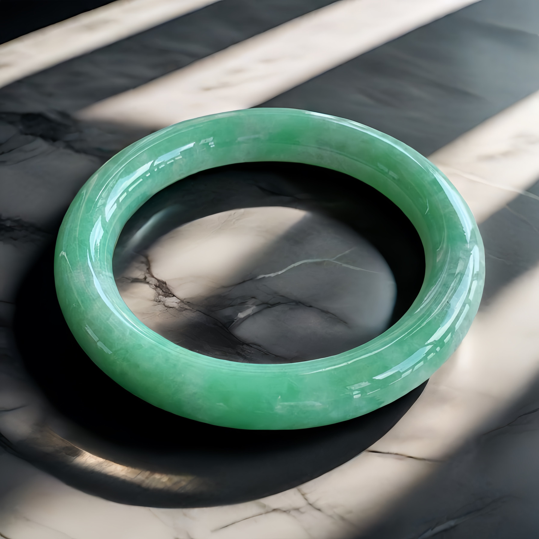 54圈缅甸天然a货翡翠手镯549老坑豆种圆镯正品妈妈福镯豆绿色玉镯