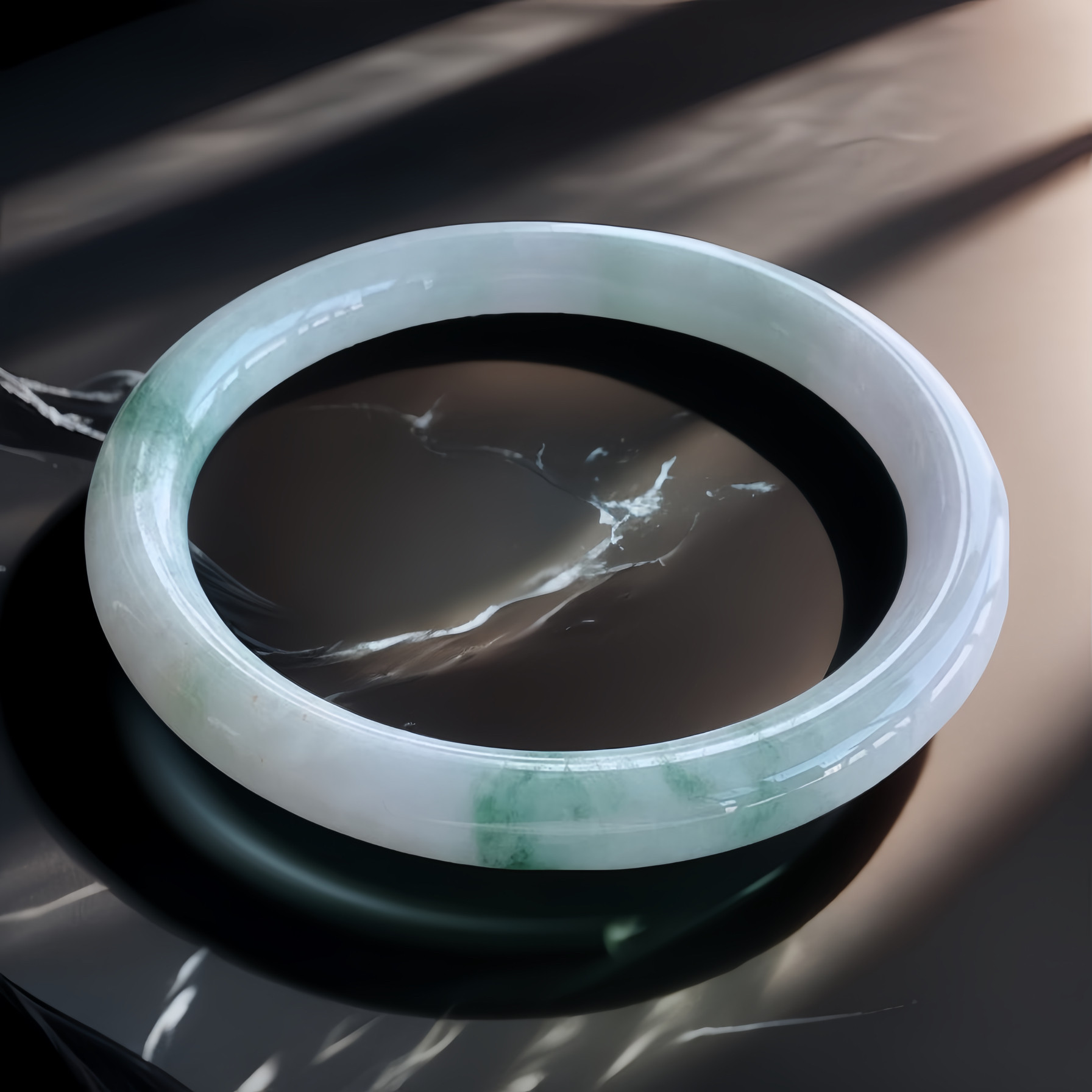 飘花糯种翡翠手镯58圈rpru缅甸天然a货翡翠美人条手镯时尚玉镯子