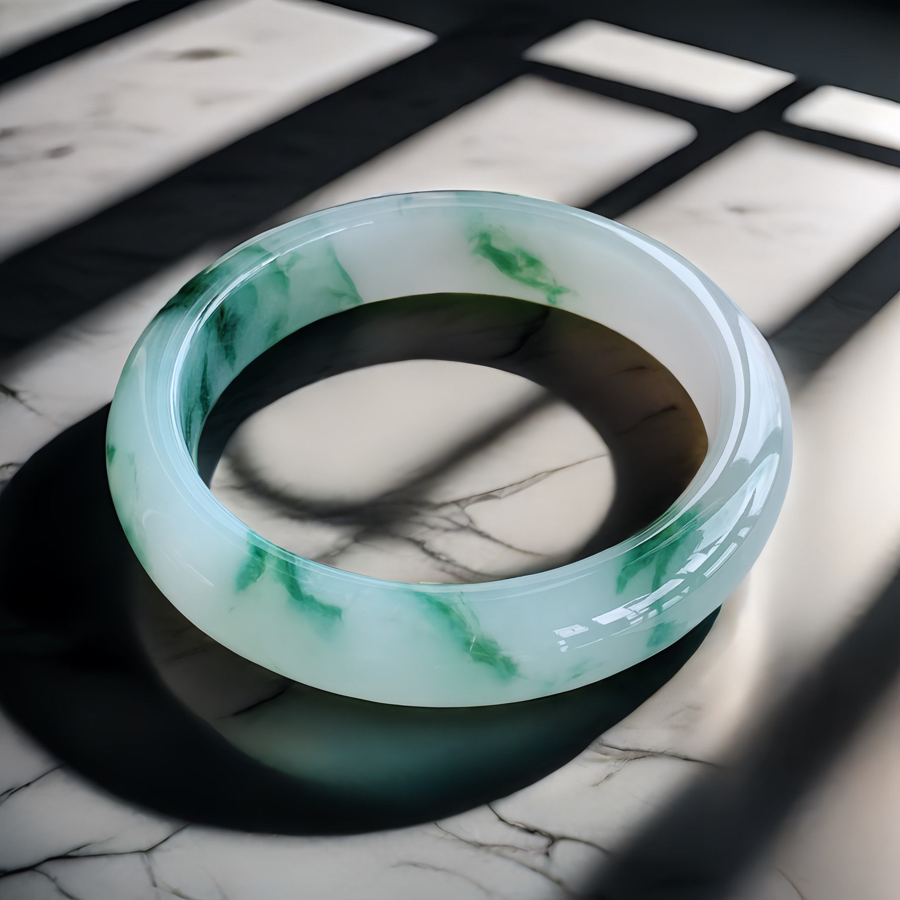 55圈缅甸天然A货翡翠手镯54.2时尚女百搭玉石珠宝冰飘蓝花玉镯子