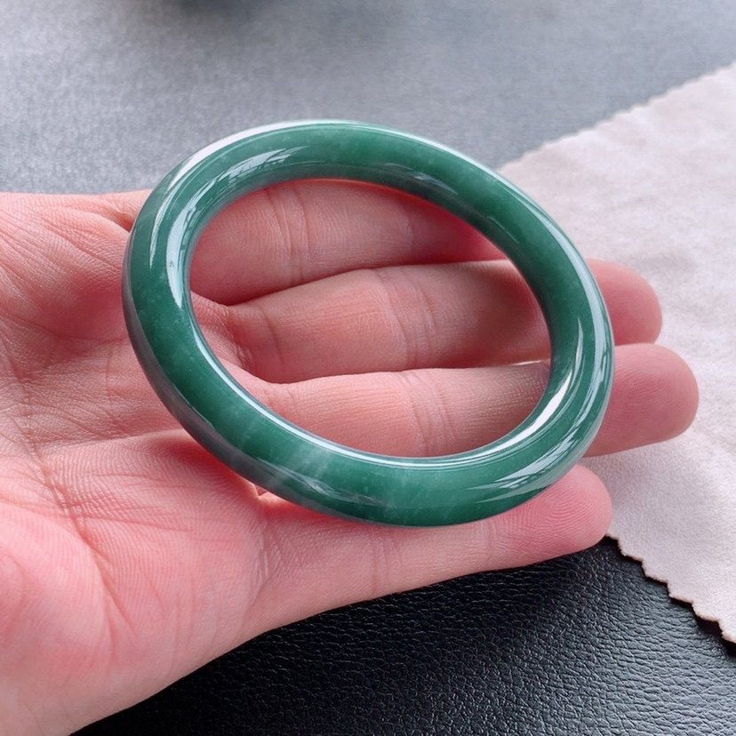 52圈天然翡翠天空蓝手镯40.23飘雪花棉时尚精美百搭美蓝色玉镯子