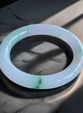 56圈冰三彩翡翠手镯60.9高货玉手镯淡紫罗兰玉镯子时尚圆条美人镯