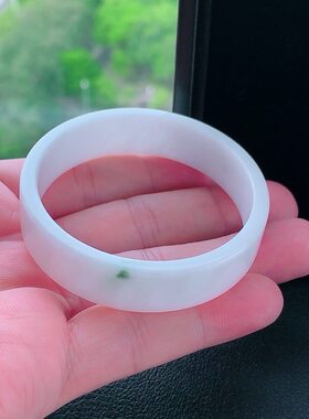 牛奶白翡翠方镯52圈缅甸天然a货飘花翡翠手镯rtr白底青玉镯子福镯
