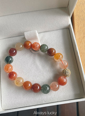 天然福禄寿彩兔毛镶钻水晶手链女